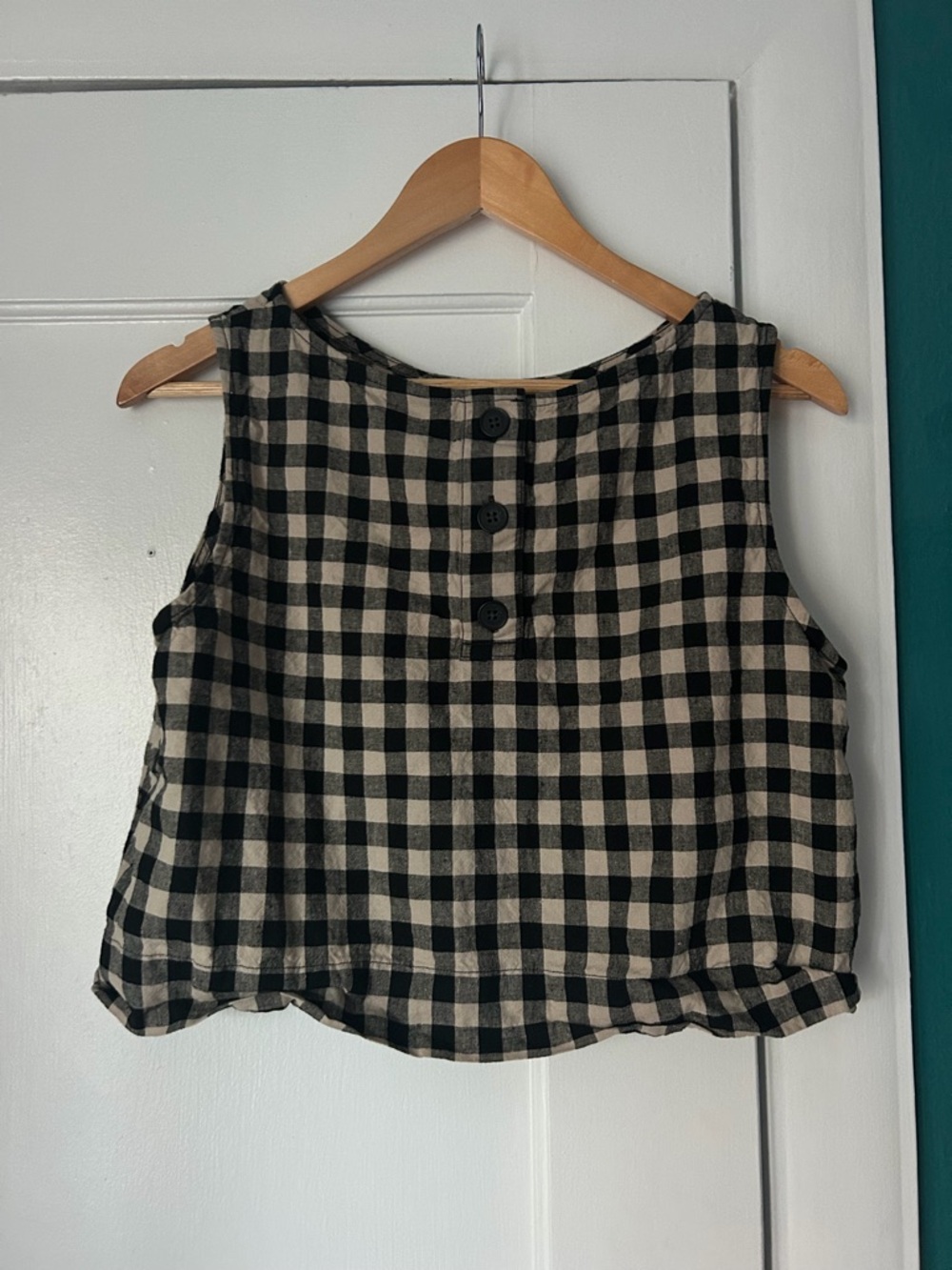 GAP Linen Black and Cream Gingham Sleeveless Tank - Picture 4 of 6